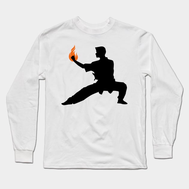 Wushu Fire Flame Hand Silhouette Pose Long Sleeve T-Shirt by AnotherOne